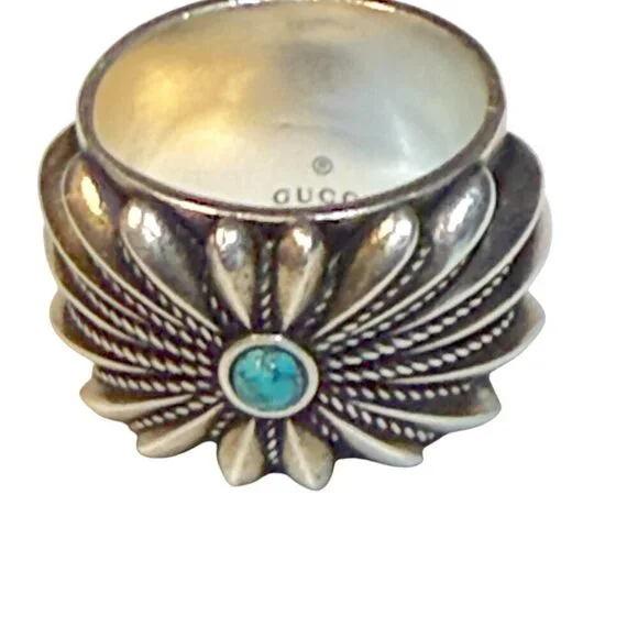 GUCCI Silver 925 Interlocking G Flower Ring 752454 J8749, sz 16